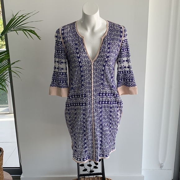 LOVE SAM WHITE W/ROYAL BLUE EMBROIDERY DRESS  SZ S - Picture 8 of 13